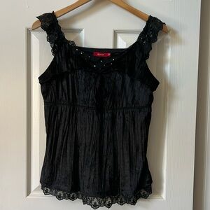 Bosch Black Velvet and Lace Tank Top, M